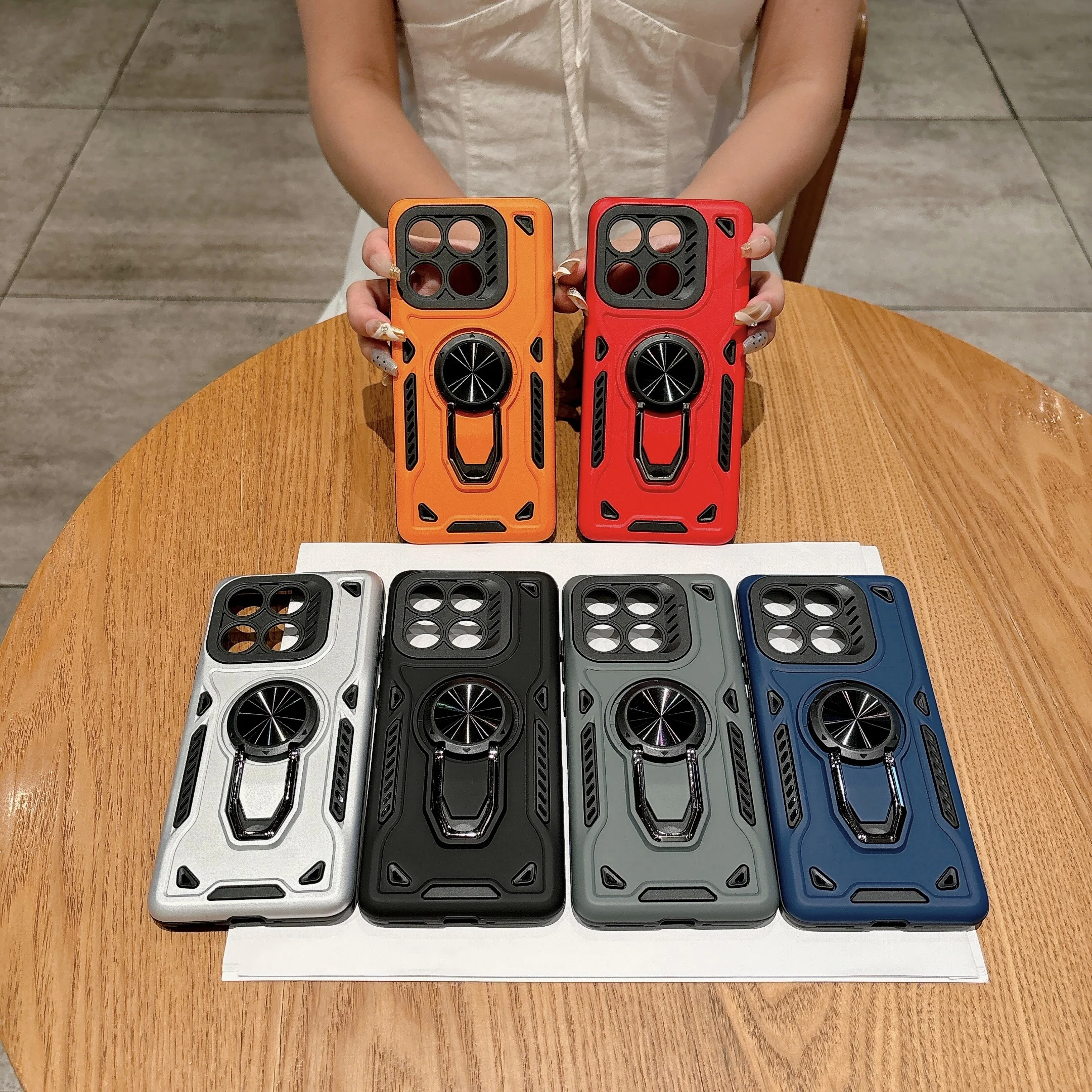 Funda Protectora Antigolpes Mech Ring Holder para Motorola Edge 70 Fusion G77 G67 G47 G37 G86 G67 Power, Tacto Piel, Resistente al Desgaste, Delgada