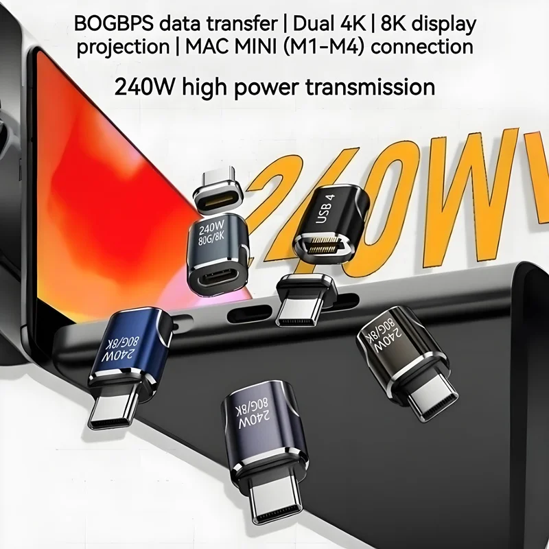 Adaptador USB tipo C magnético de 240W, convertidor de carga rápida de vídeo OTG 8K de 80Gbps para iPhone 17 16 15 14 13 Monitor de ordenador portátil Macbook