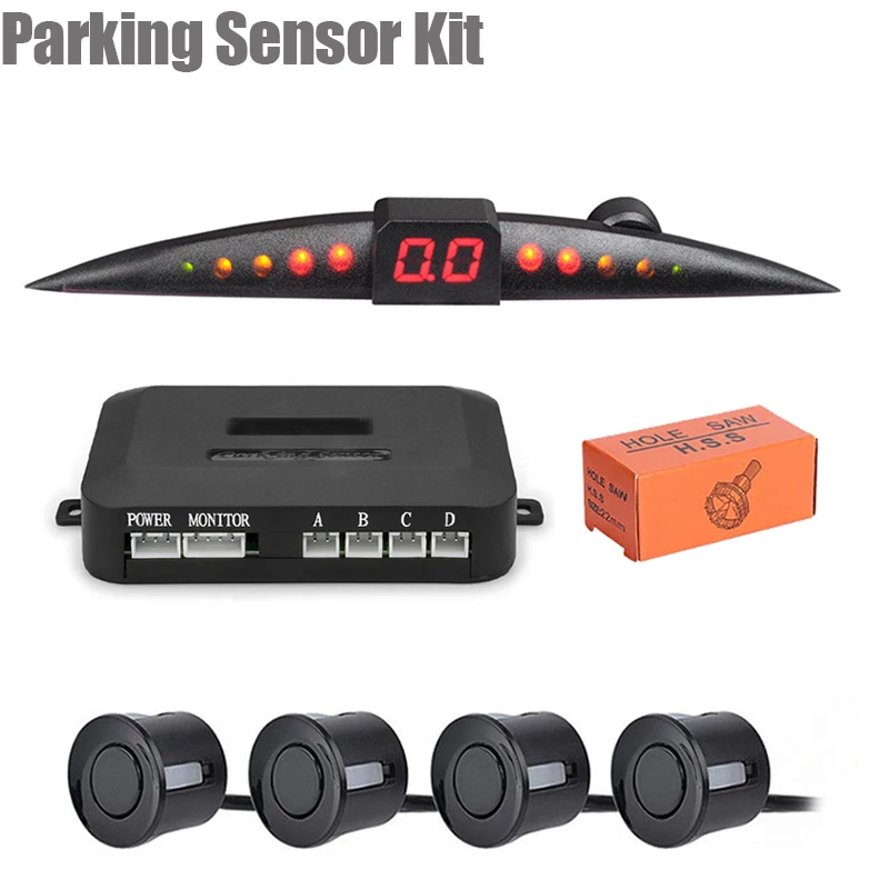 Kit de sensores de estacionamiento para coche, pantalla LCD Parktronic, sistema de Monitor de Radar de respaldo inverso, 4 sensores, 22mm, 12V, Sensor de estacionamiento de 7 colores
