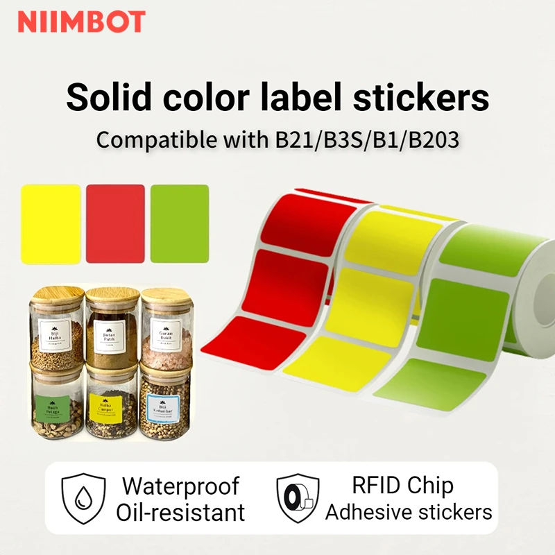 NIIMBOT B21/B203/B3S máquina de etiquetas de colores papel de impresión etiqueta autoadhesiva impermeable resistente al aceite etiqueta resistente al desgarro