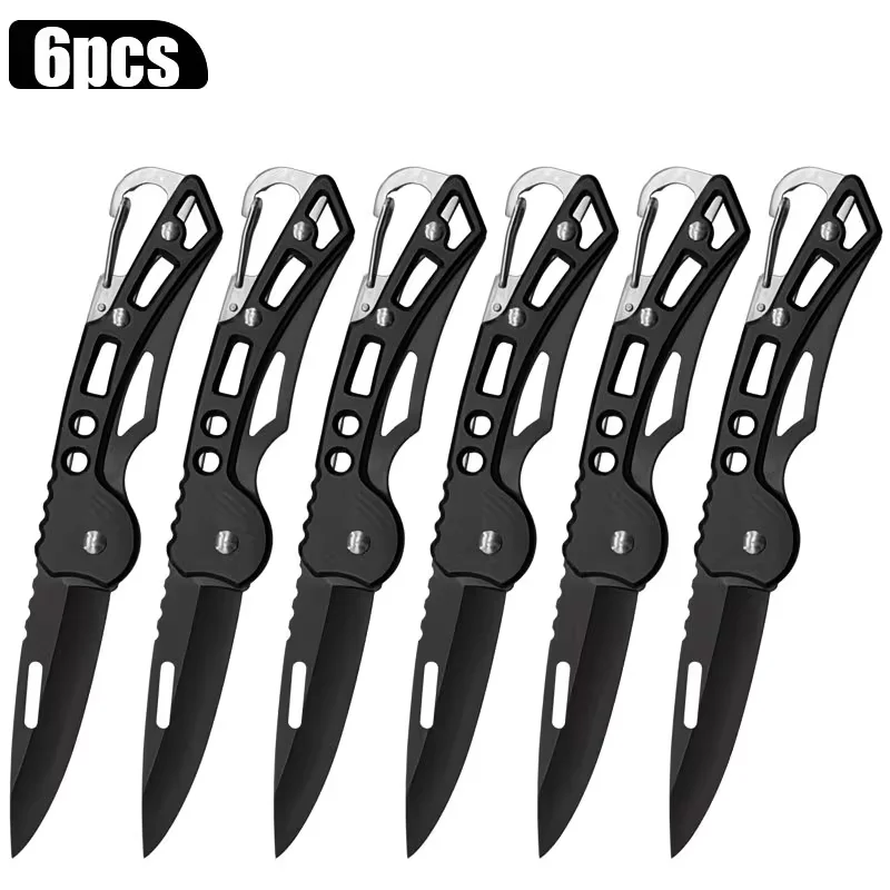 Juego de 6 Cuchillos Plegables Compactos de Acero Inoxidable, con Clip, Diseño de Hoja Dentada, Aptos para Mano Izquierda y Derecha, Ideales para Camping, Senderismo, Pesca y Actividades al Aire Libre