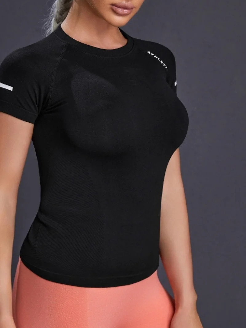 Camiseta de manga corta de fitness sin costuras, traje de yoga de verano para ejercicio de secado rápido, top de yoga, traje de fitness para correr DX1968
