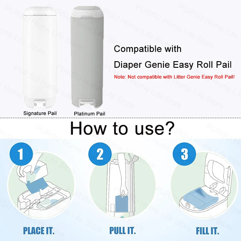 Bolsas de repuesto compatibles con pañales Genie Easy Roll, para pañales Genie Signature y cubos de platino, bolsas de repuesto de cubos de pañales 30 unid/caja