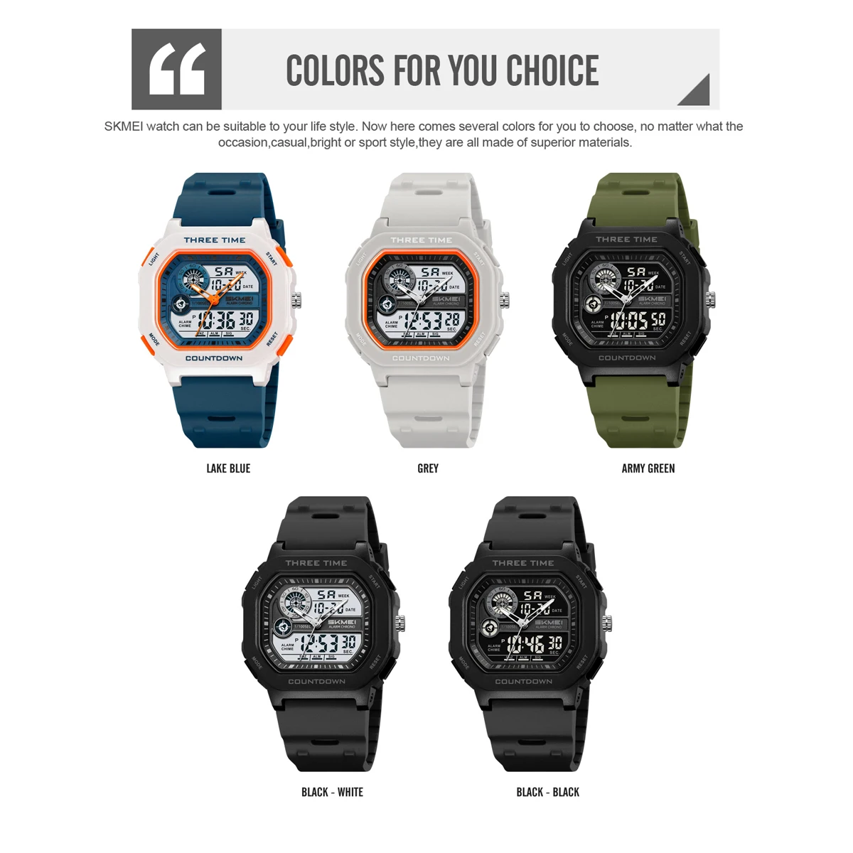 SKMEI 2641 Nuevo Reloj Digital Deportivo de Doble Pantalla para Hombre, Reloj Militar Electrónico Multifuncional a Prueba de Agua, Reloj Hombre