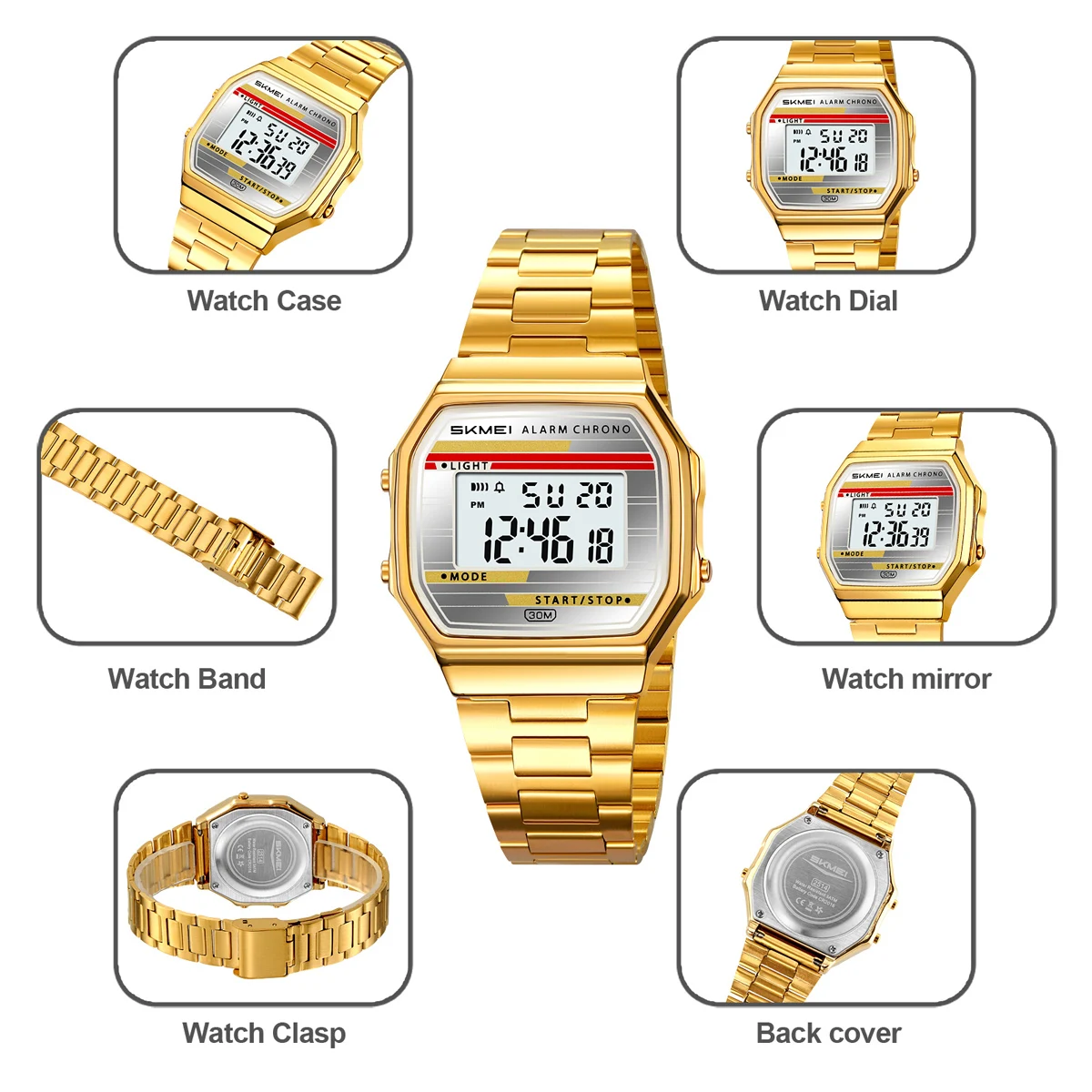 Reloj SKMEI 2514 Clásico Electrónico Digital Cuadrado con Cronómetro y Alarma, Estilo Retro, Reloj para Hombre, Relogio Masculino, Reloj Hombre, Homme