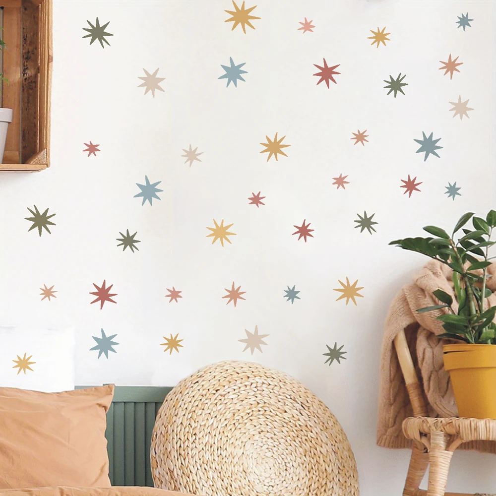 Wild Earth - Pegatinas de pared con estrellas coloridas, pegatina de tela extraíble, calcomanía de pared con estrellas, para decoración de paredes del hogar, dormitorio, sala de juegos