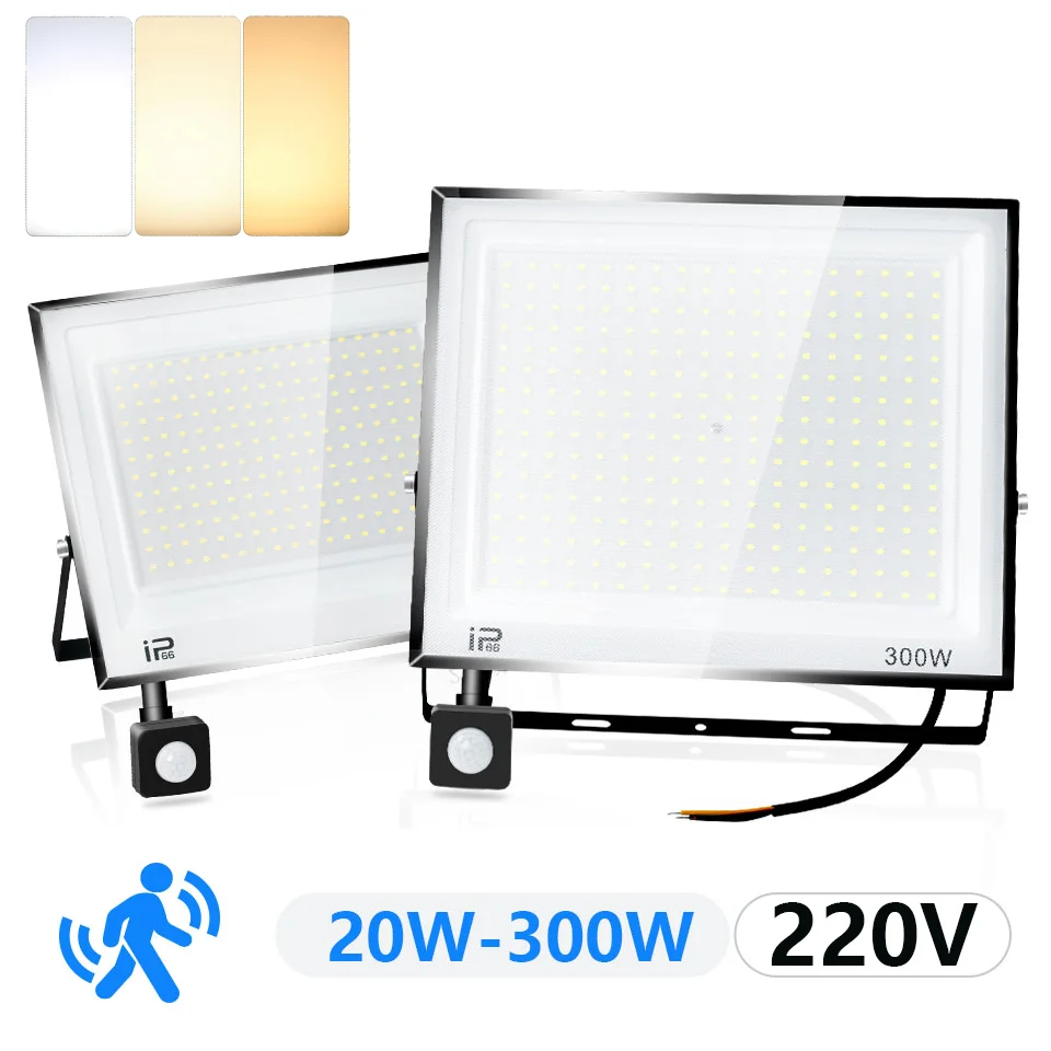AC175-265V IP66 reflector LED PIR Sensor de movimiento 20W 30W 50W 70W 100W 150W 200W300W impermeable para iluminación de jardín, calle y garaje