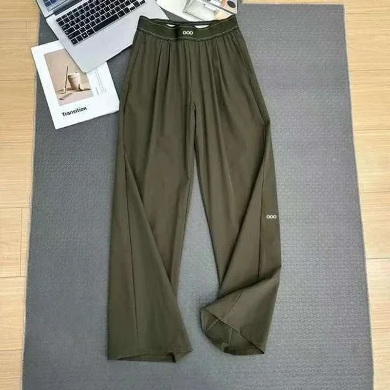 Pantalones casuales holgados de mujer 2026, de cintura alta y finos, transpirables, con caída, de pierna ancha y boca recta, ideales para yoga y verano.
