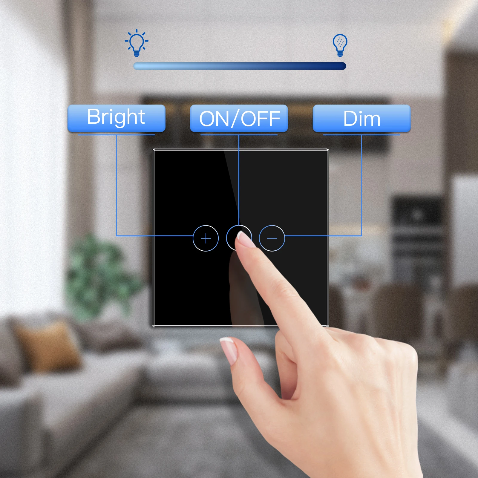 Bseed-interruptor atenuador con Sensor táctil estándar de la UE, 1 unidad, 1 vía, Panel de clase de cristal, Led regulable, atenuador blanco y negro con adaptador