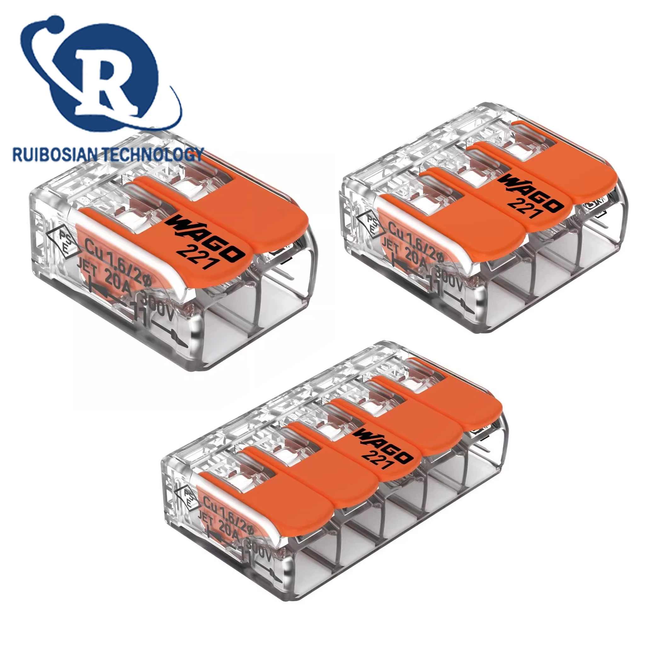 100 Uds WAGO ventas a granel 221-412 221-413 221-415 nuevo terminal rápido Ori con palanca conector de cable compacto naranja transparente