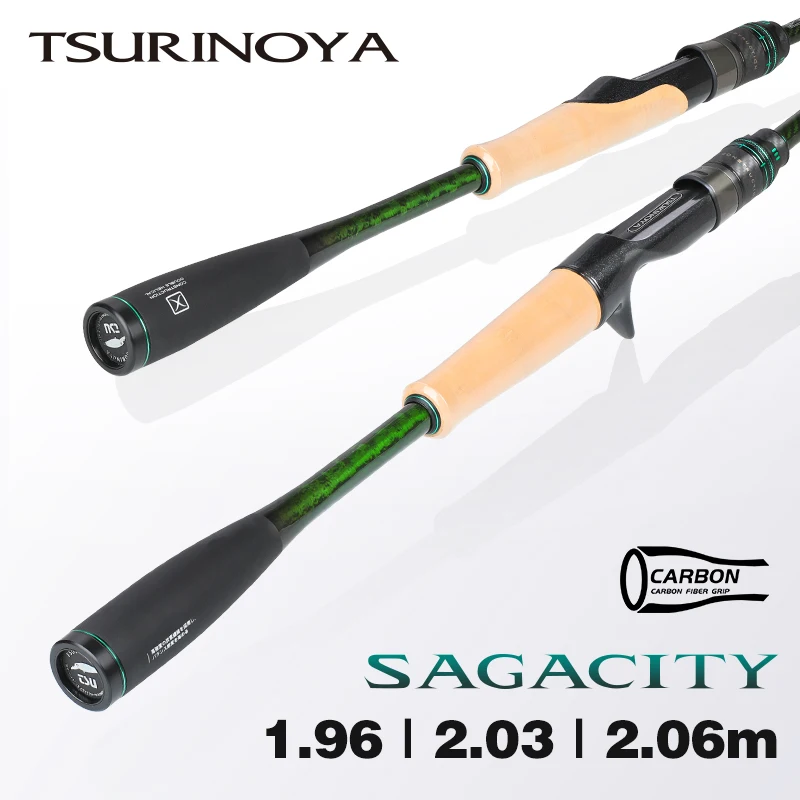 Caña de Pescar TSURINOYA F Action L ML M MH SAGACITY Race Bass con Anillas FUJI, 1.96m 2.03m 2.06m, 2 Secciones, Spinning y Casting, Carbono