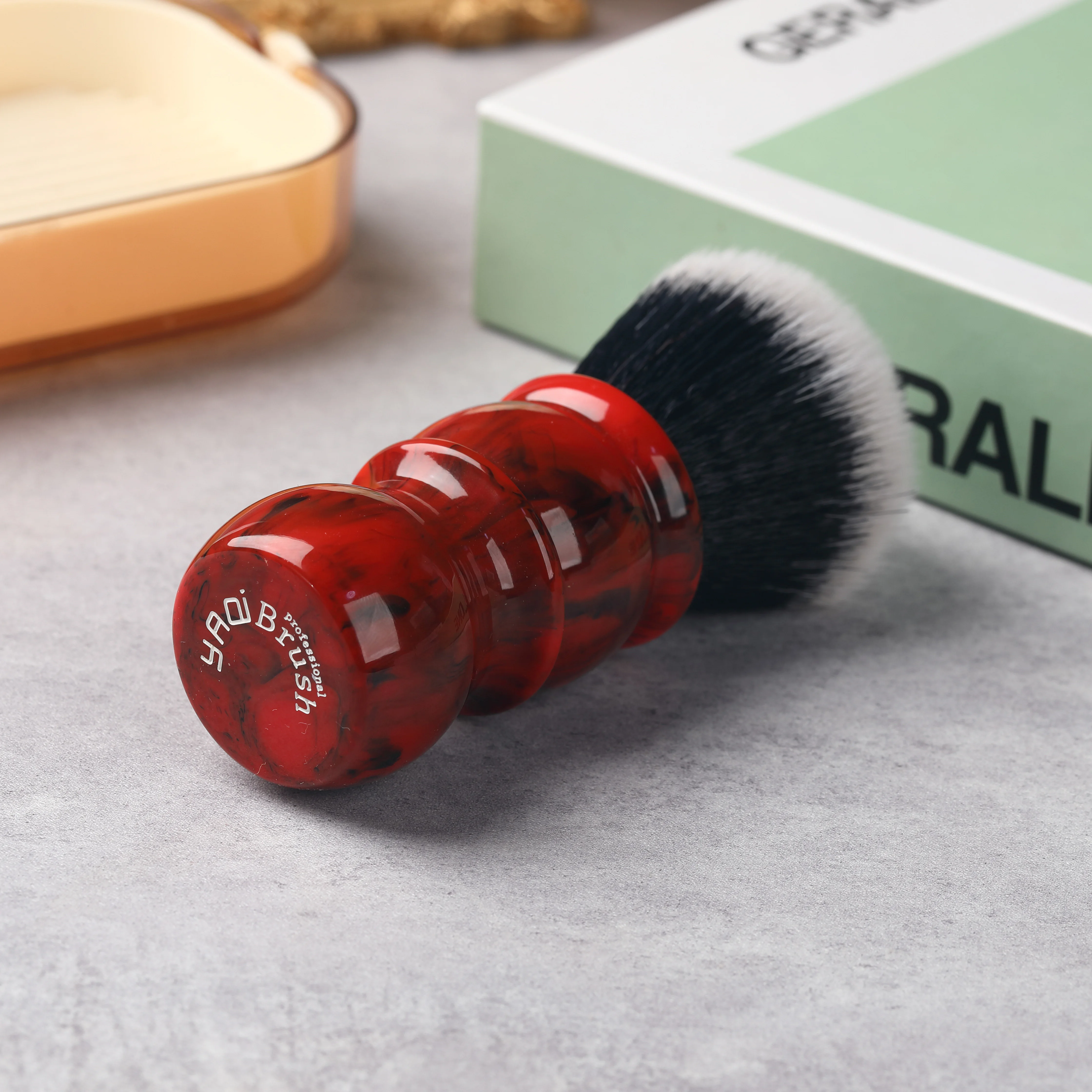 Yaqi brocha de afeitar de pelo sintético para hombre, cepillo de barba, mármol rojo, 24MM