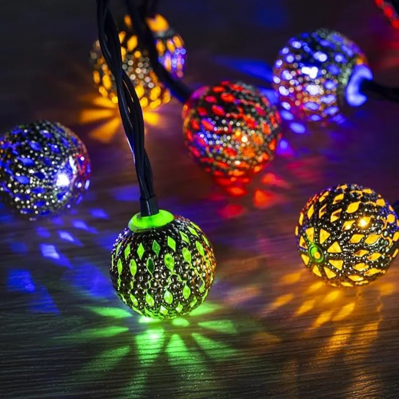 50/ 30/ 20 LED bola marroquí luces de cadena alimentadas por energía Solar impermeables 8 modos para jardín al aire libre boda fiesta Navidad decoración de Halloween