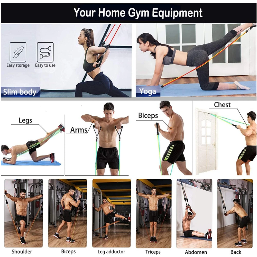 Juego de bandas de resistencia para ejercicios de Fitness, tubos elásticos, cuerda de tracción, equipo de entrenamiento para Yoga, gimnasio en casa, peso, 360 libras