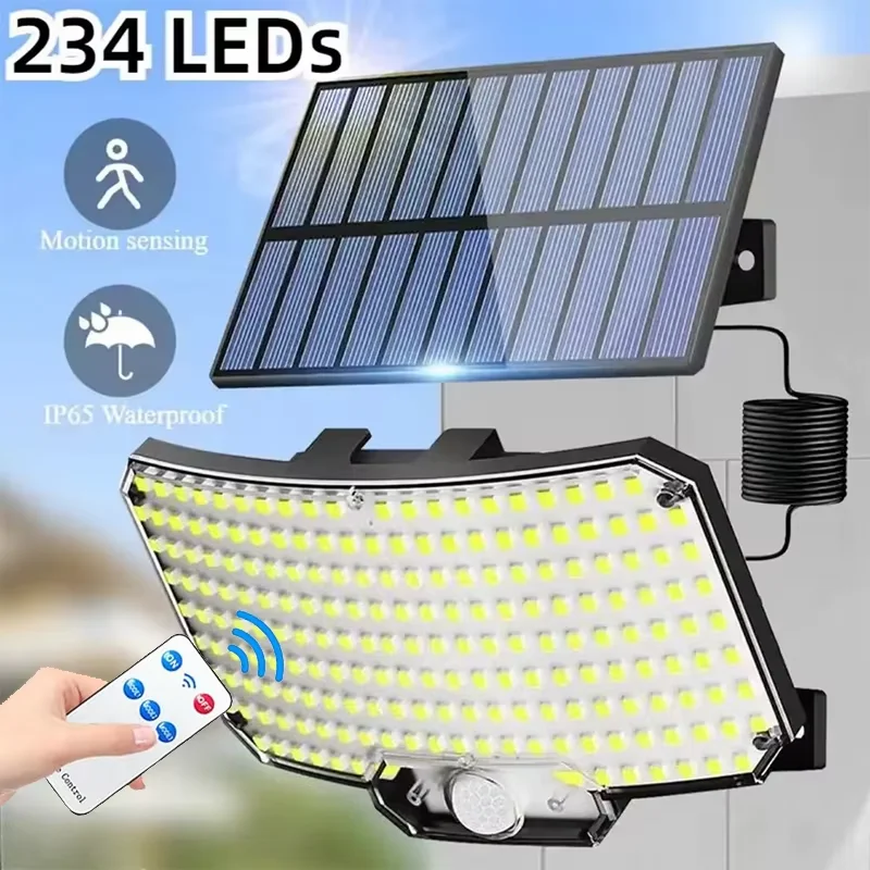 Lámpara Solar Exterior Súper Brillante con Sensor de Movimiento, Gran Potencia Solar, 234 LED, Lámpara de Pared para Jardín, IP65 Impermeable, 3 Modos de Funcionamiento