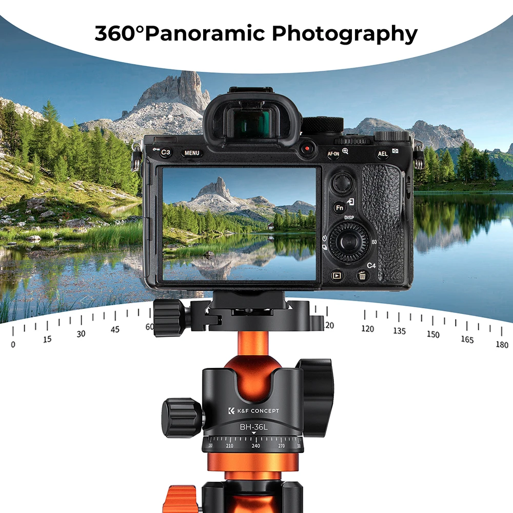 Adaptadores de cabezal esférico para trípodes K&F CONCEPT, cabezal esférico de 360 grados con liberación rápida de 1/4 de pulgada para trípodes DSLR, monopods y videocámaras.