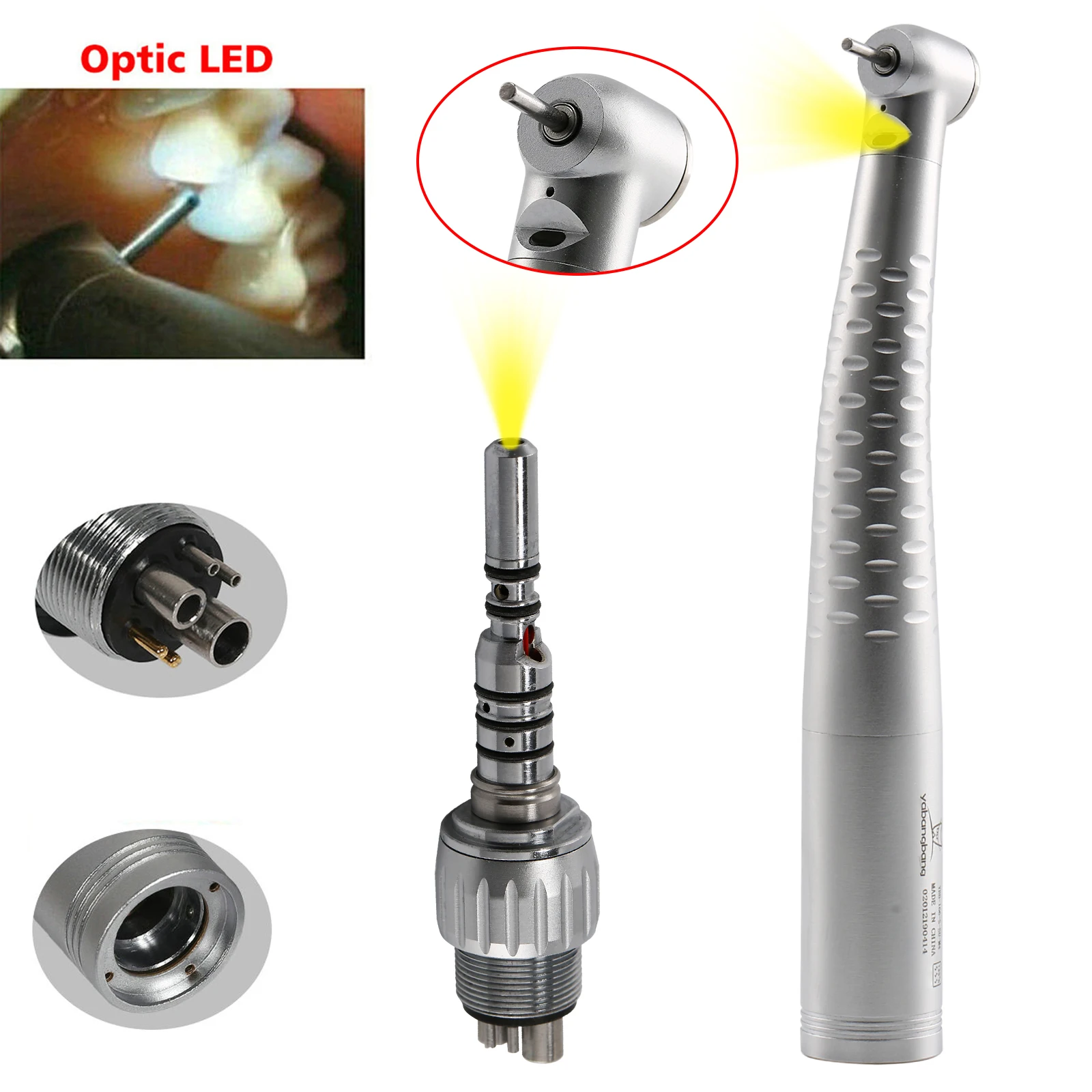 Turbina de fibra óptica LED para odontología, pieza de mano con botón pulsador y acoplador rápido de 6 orificios, ajuste giratorio de 360 °, estilo KaVo