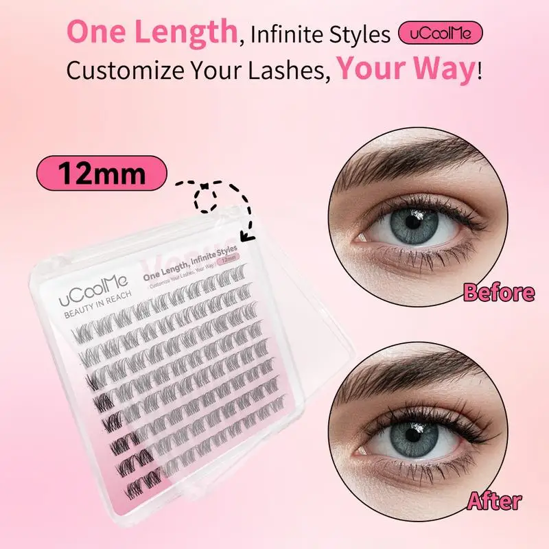 Pestañas Postizas uCoolMe Lashes Venus de Longitud Única, 80 Piezas, Banda Invisible, 8, 10, 12, 14, 16 mm, Extensiones de Pestañas de Tamaño Uniforme y Cero Desperdicio
