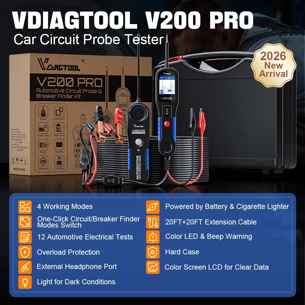 VDIAGTOOL V200PRO Probador de Circuitos Automotrices 2026, Sonda de Circuitos de Potencia 12/24V, Buscador de Cortocircuitos, Circuitos Abiertos y Disyuntores