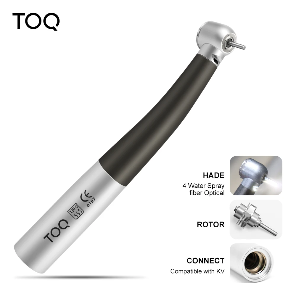 Turbina dental de fibra óptica de alta velocidad con rodamientos cerámicos, cabezal de torsión con botón pulsador y fibra óptica, herramientas dentales