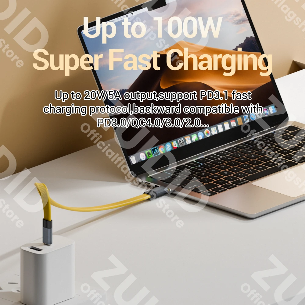 USB3.2 20Gbps tipo C a tipo C Cable de datos plano ThunderBolt 3 PD100W 5A Cable de USB-C para iPhone 15 Pro MacBook Pro Samsung Xiaomi