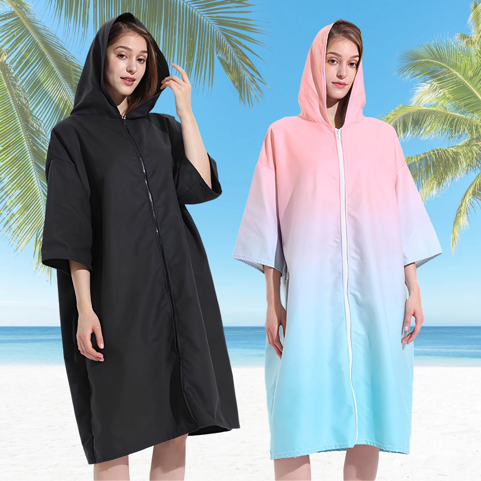 Bata cambiante con capucha, Poncho de toalla de microfibra con cremallera, Poncho de Surf de manga corta, bata de toalla cambiante de gran tamaño de secado rápido, nuevo
