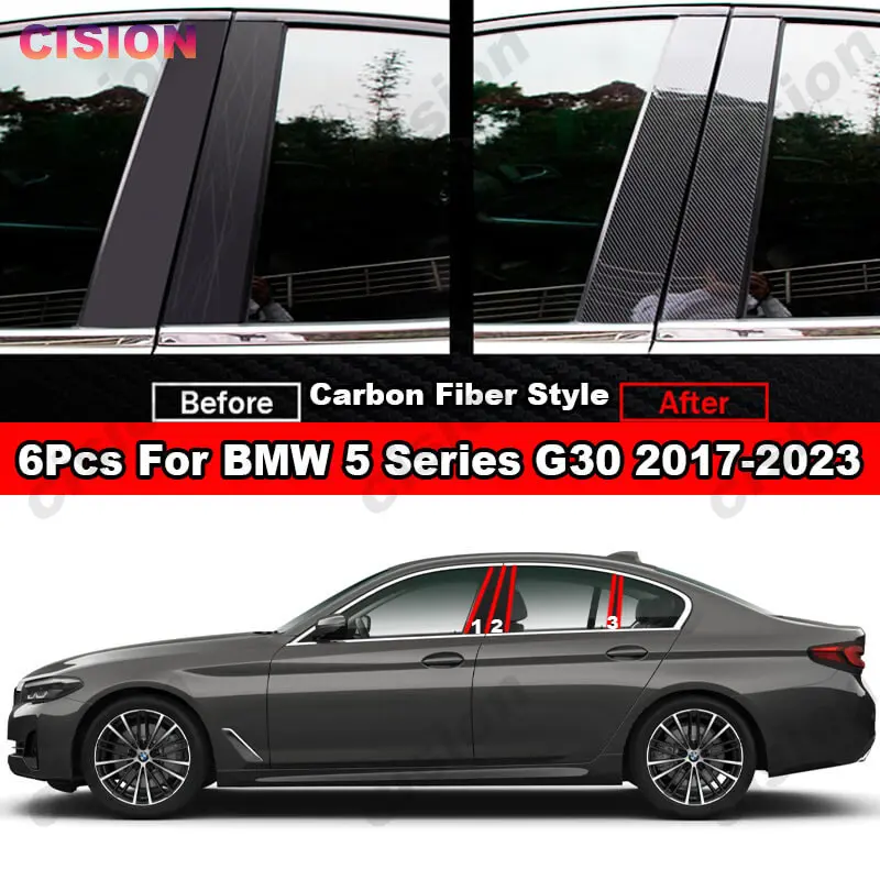 Columna de puerta de ventana con efecto espejo negro brillante, Columna B C, pilares, cubierta de poste, embellecedor para BMW serie 5, G30, 2017-2023, pegatina de PC de fibra de carbono