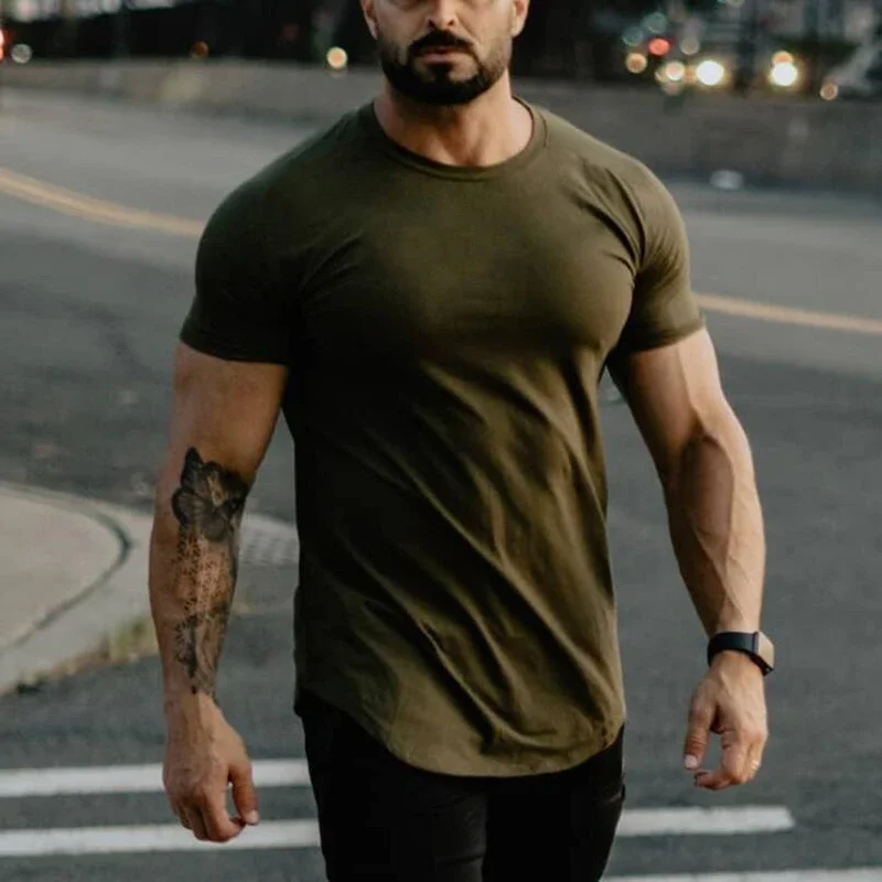 Ropa lisa, camiseta a la moda para hombre, algodón, transpirable, Fitness, manga corta, gimnasio, camiseta ajustada de verano para hombre, informal y cómoda