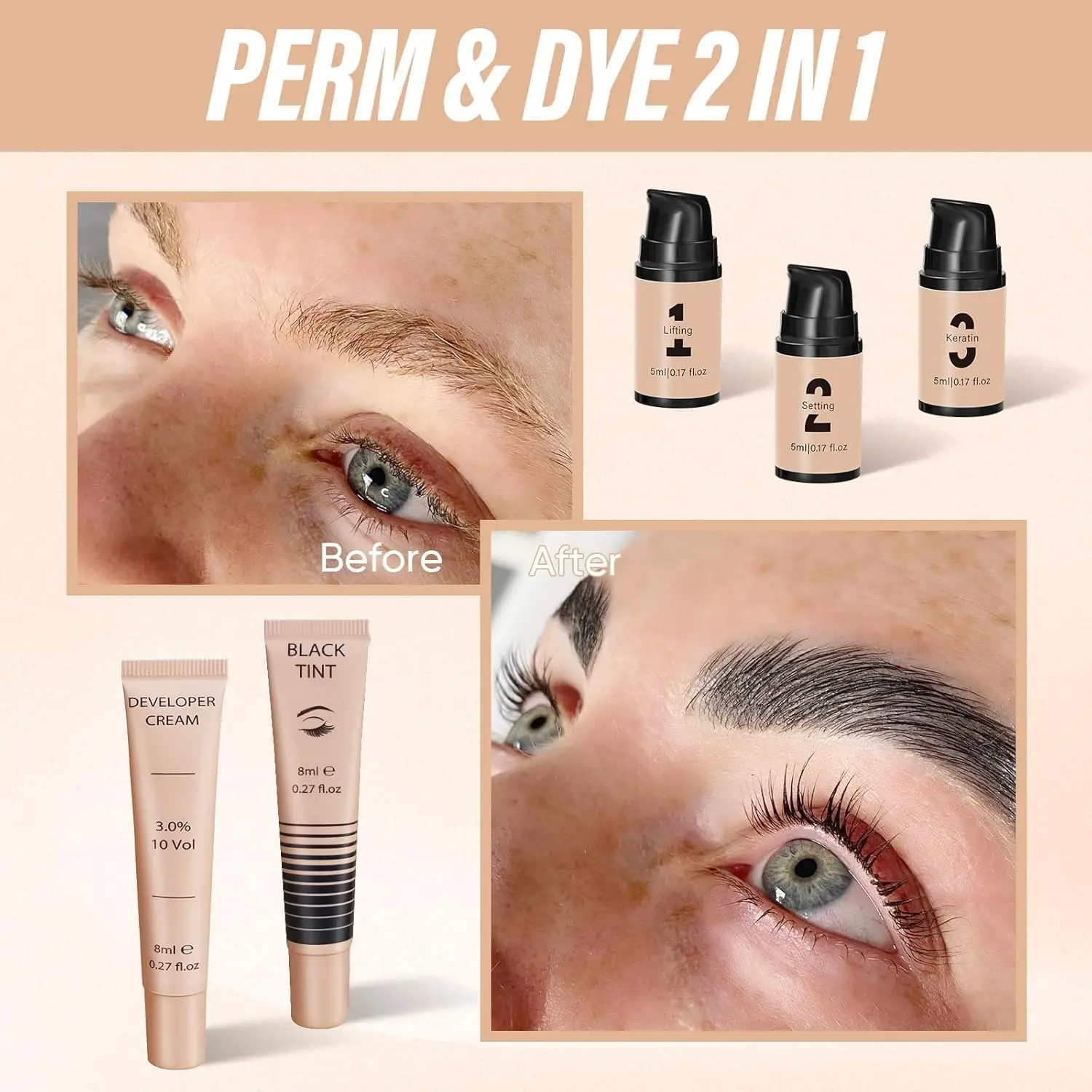 Kit de Lifting de Pestañas y Tinte Libeauty, Kit de Laminación de Cejas, Fácil de Usar para Principiantes, Pestañas o Cejas Más Gruesas y Voluminosas