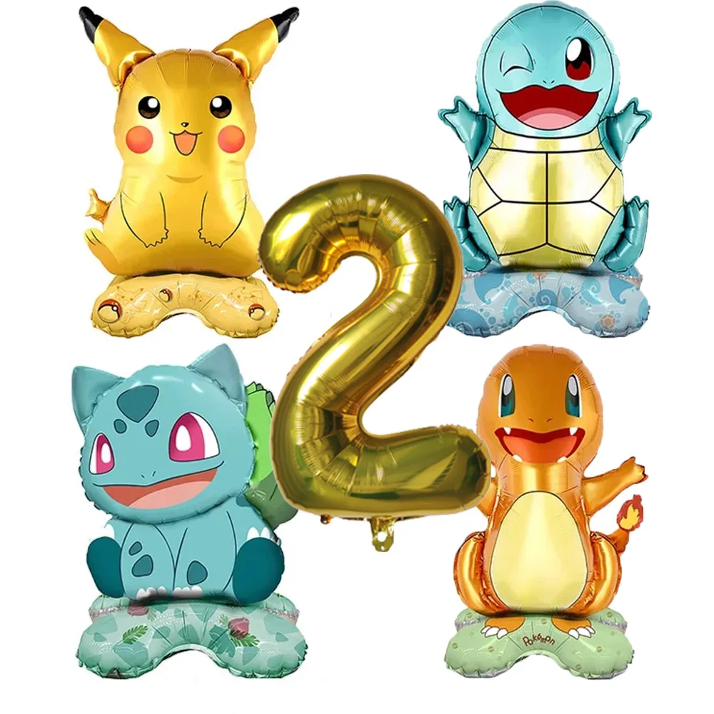 Set de 5 Globos de Látex con Números de Pokémon: Pikachu, Charmander, Squirtle, Bulbasaur, para Decoración de Fiestas de Cumpleaños
