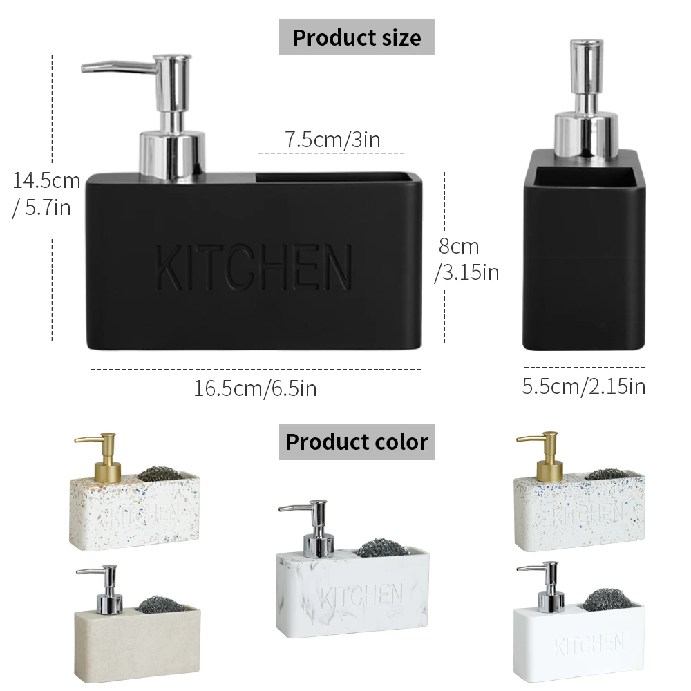 Accesorios de cocina modernos, juego de dispensador de jabón, dispensador de jabón líquido para manos, bomba, botella, cepillos, soportes y almacenes, esponjas, depuradores