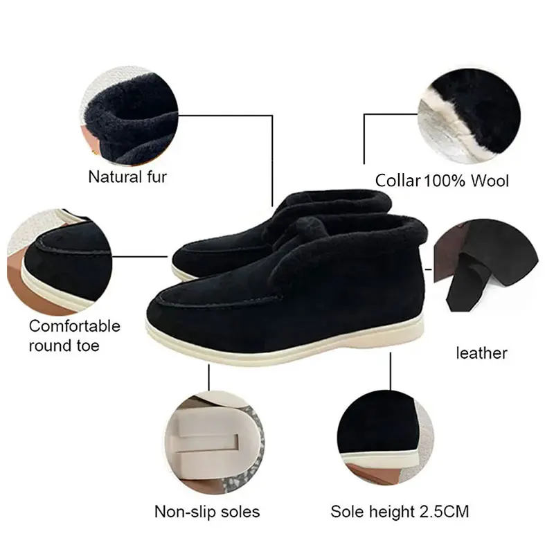 Mocasines de Piel, Zapatos Planos, Pantuflas de Ante para Mujer, Zapatos Casuales de Calidad 2026, Botas de Nieve de Lana para Mujer
