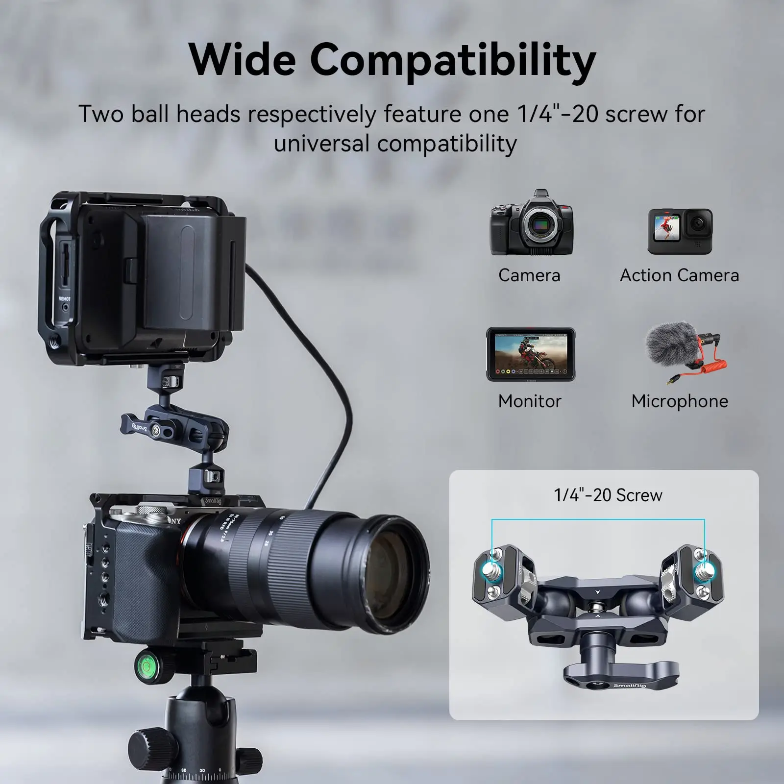 SmallRig-brazo mágico Flexible articulado con tornillos de 1/4 ", montaje de Monitor de campo con cabezal de bola Dual, brazo mágico ajustable 3873