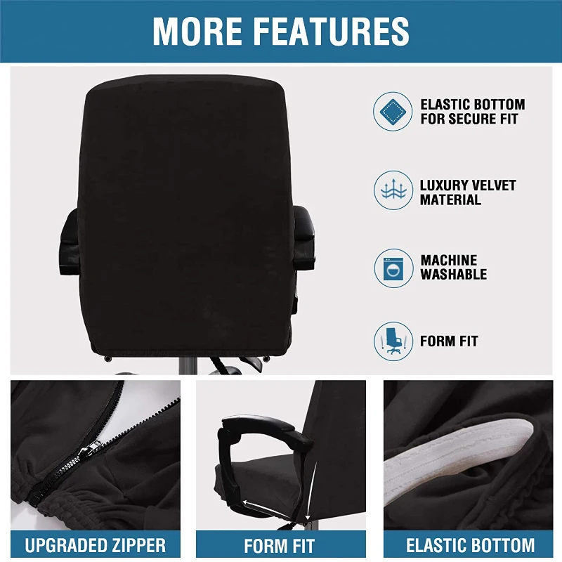 Fundas de terciopelo para silla de oficina en casa, fundas elásticas para silla de escritorio de ordenador, espalda media-alta, fundas universales para silla de jefe ejecutivo