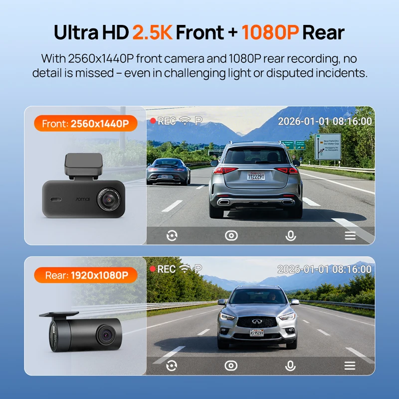 【Nuevo】Cámara para coche 70mai A410 Neo 1440P HDR de doble canal con GPS integrado, lente f/1.6, supercondensador, Wi-Fi 6, DVR para coche con grabación de estacionamiento 24H, 70mai A410 Neo