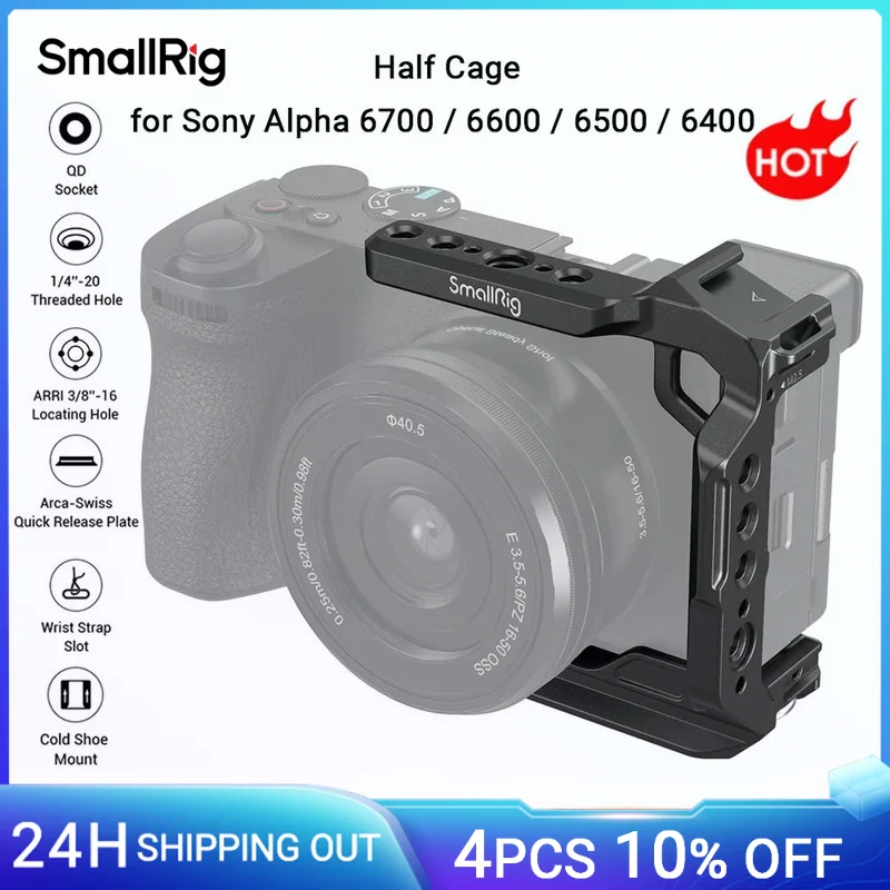 SmallRig media jaula para Sony Alpha 6700/6600/6500/6400, placa de liberación rápida integrada para jaula de cámara tipo Arca, con montaje en Zapata-4337
