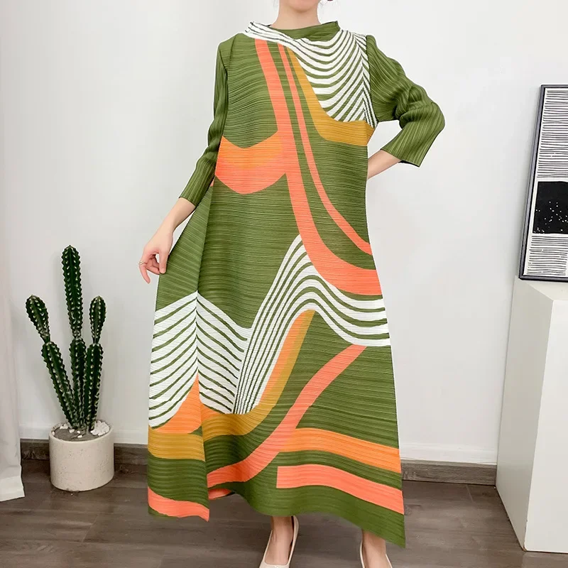 ANLAN Miyake-vestido plisado de manga larga con cuello redondo para mujer, ropa de noche, elegante, 9AK2075, 2024