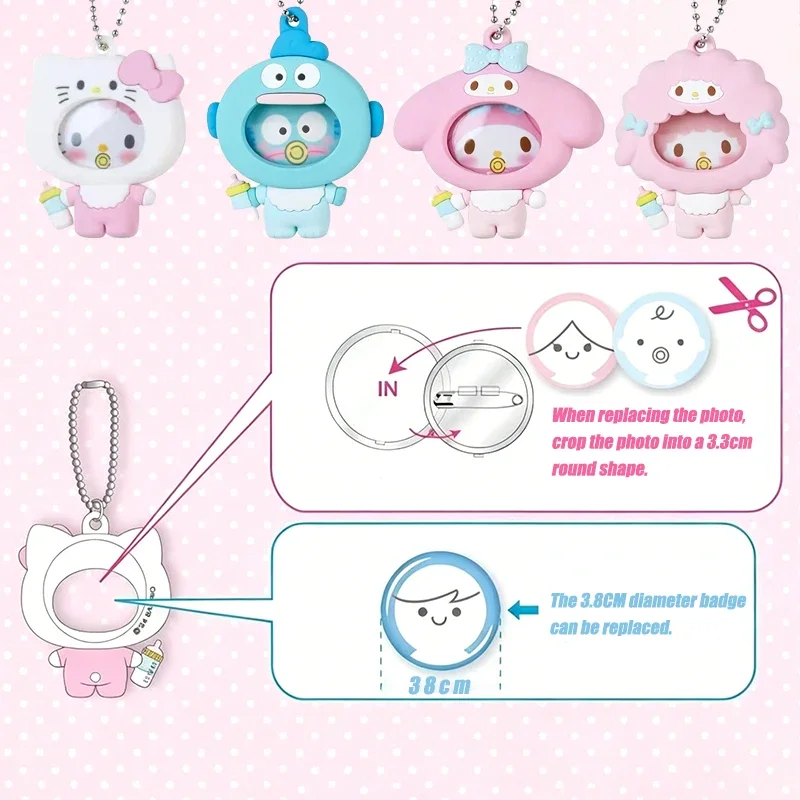 Llavero con insignia de My Melody, colgante de dibujos animados de Hangyodon y Hello Kitty, insignia reemplazable, cubierta protectora, adorno para mochila, regalos