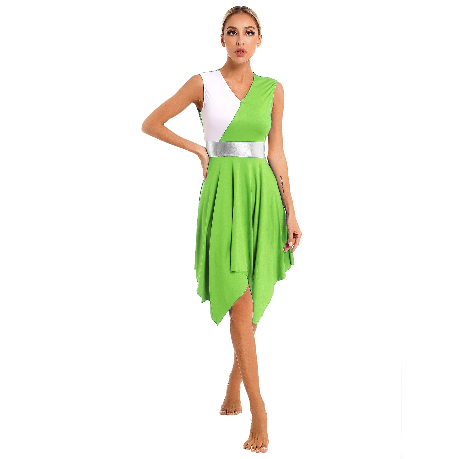 Traje de baile litúrgico moderno para mujer, ropa de baile de bloque de Color, adoración de Iglesia, alabanza, actuación en escenario, vestido de baile lírico