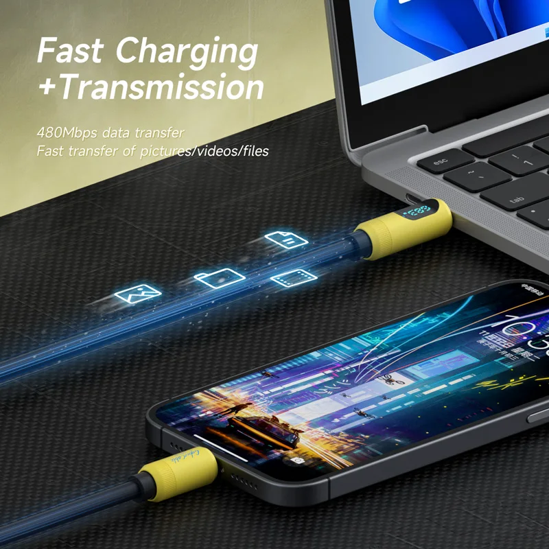 Hagibis Cable USB C a USB C con pantalla LED Cable de carga rápida tipo C PD 240W Cable de carga para iPhone 16 17 Pro Macbook Pixel