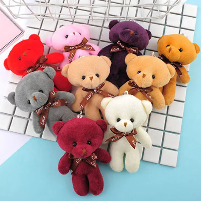 10 unids/pack 12cm Mini pajarita oso de peluche colgante juguete de peluche llavero de peluche de peluche colorido