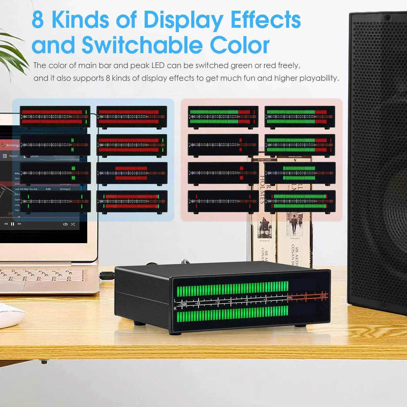 Douk Audio-medidor de nivel de sonido LED de doble canal, micrófono + línea, visualización de espectro de música, divisor de Audio estéreo, adaptador RCA de 3,5mm