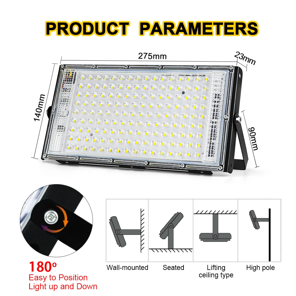 50W 100W 150W llevó la luz de inundación IP65 impermeable AC 220V reflector al aire libre reflector LED lámpara de calle luces de inundación de pared