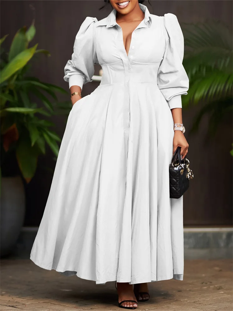 Vestido Wmstar para mujer, vestidos informales de manga larga con botones, ropa de calle a la moda, columpio grande, nueva ropa de primavera, venta al por mayor, triangulación de envíos