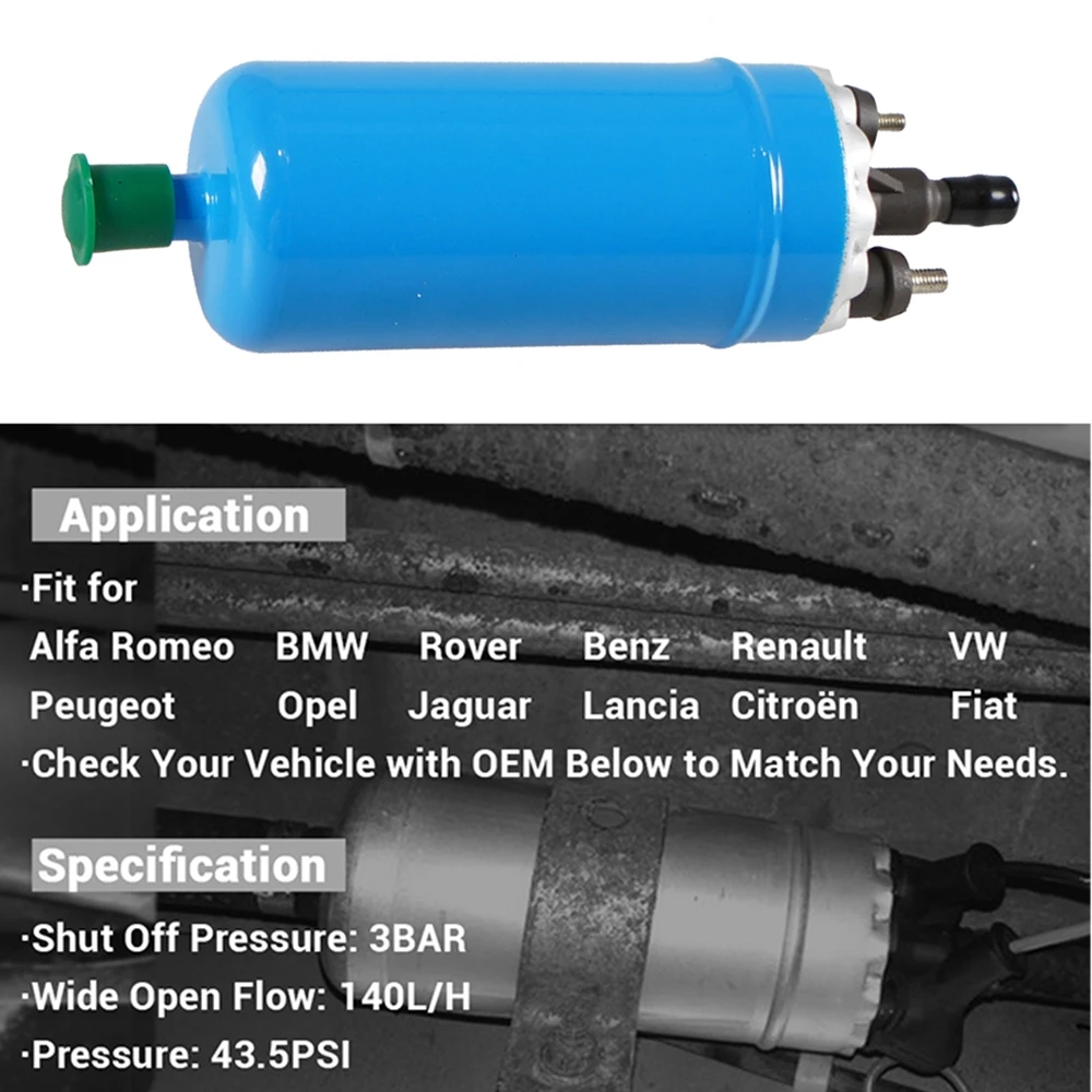 Bomba de Combustible Eléctrica Universal en Línea de Alta Presión 12V y Kit de Instalación para Benz Renault BMW Alfa Peugeot Opel OEM 0580464038