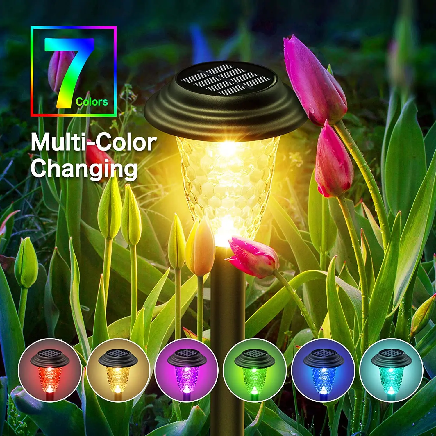 Luces solares para caminos, lámpara Solar para exteriores, cambio de Color RGB/blanco cálido IP67, luces solares LED impermeables para camino de jardín