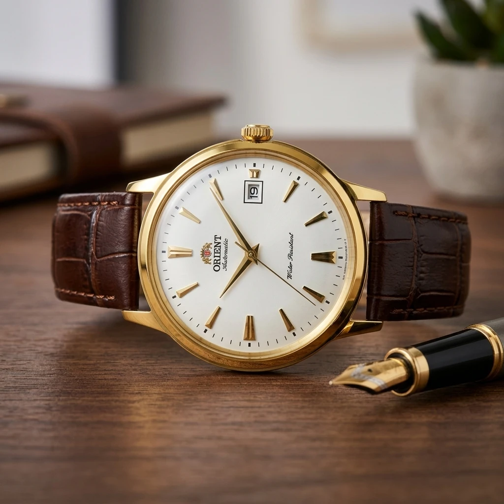 Reloj de pulsera automático vintage ORIENT de 21 joyas con fecha única, esfera luminosa, correa de cuero de vaca, resistente al agua, reloj para hombre