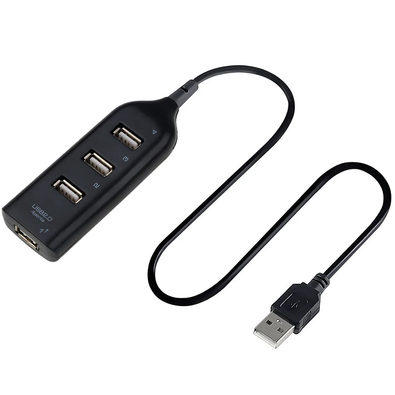 Hub USB de alta velocidad, 4 puertos USB 2,0 con Cable, Mini concentrador divisor USB, adaptador de corriente, enchufe múltiple para PC, portátil y Notebook