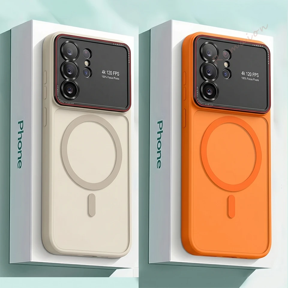 Funda Magnética de Lujo para Teléfono Samsung Galaxy S26 Ultra S24 S25 S26 Ultra, Compatible con MagSafe Oficial, Protector de Cámara Mate