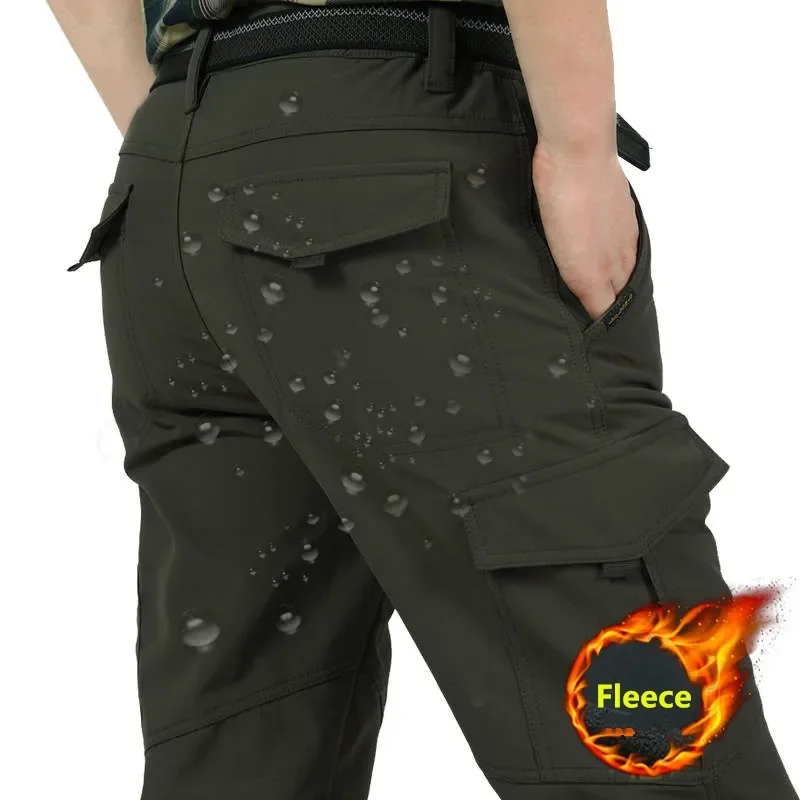 Pantalones tácticos para trabajo al aire libre, pantalones Cargo informales de invierno para hombre, pantalones impermeables con forro polar, ropa de trabajo elástica para senderismo y viajes, 2024
